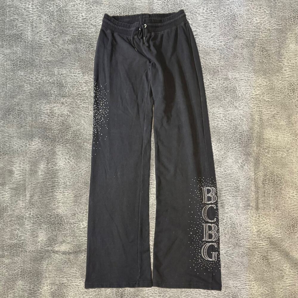 BCBG Y2k Embellished Black Wide Leg Sweatpants